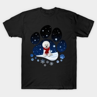 Snow Paw White Bichon Frise Christmas Winter Holiday T-Shirt